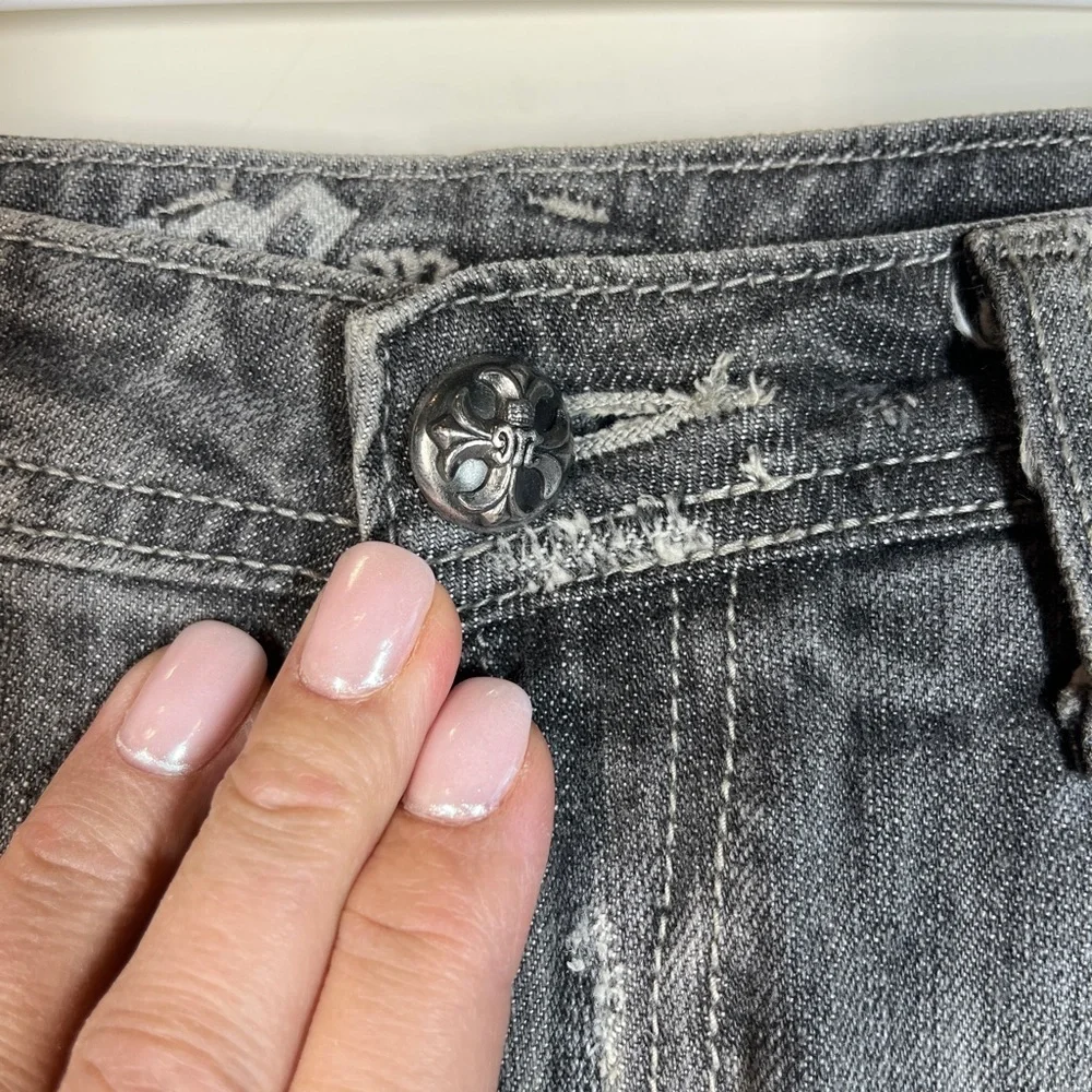 Miss Me‎ Skull Rhinestone Denim Jeans Grey Gray Halloween Rocker 27 Bling
